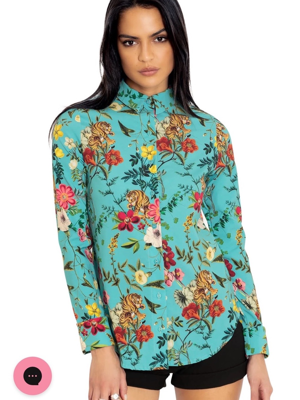 Black Milk Clothing Tropical Tiger Long Sleeve Button-Down Shirt